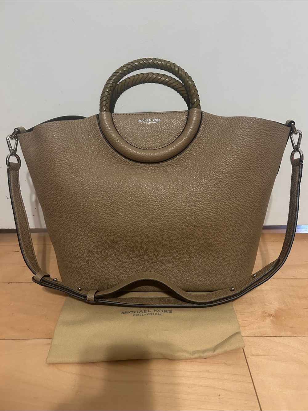 Michael Kors collection Olive-Tan Pebbled Leather Tote with Braided Handles